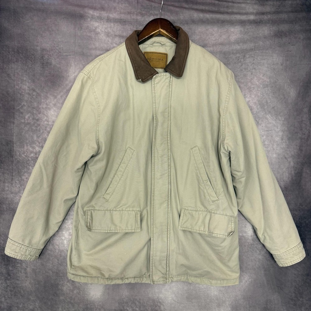 Sonoma life+style Jacket‎ Men's Medium Barn Coat Flannel Lined Leather Collar